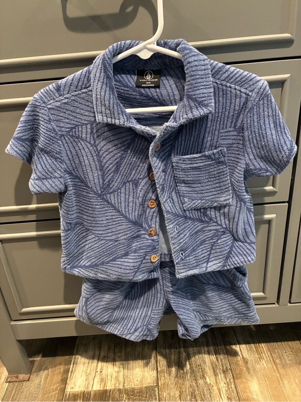 Volcom Light Blue Patterned Kids Button-Down Matching Set
